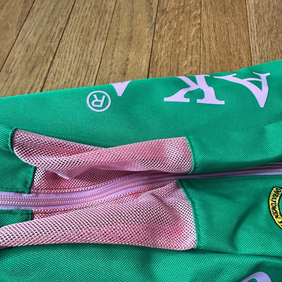Alpha Kappa Alpha AKA Shield Pink and Green Canvas Shoe/Bag with Zippered Mesh - Picture 2 of 4
